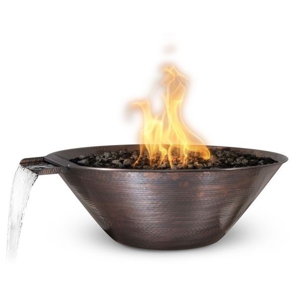 The Outdoor Plus 31" Round Remi Hammered Copper Fire & Water Bowl