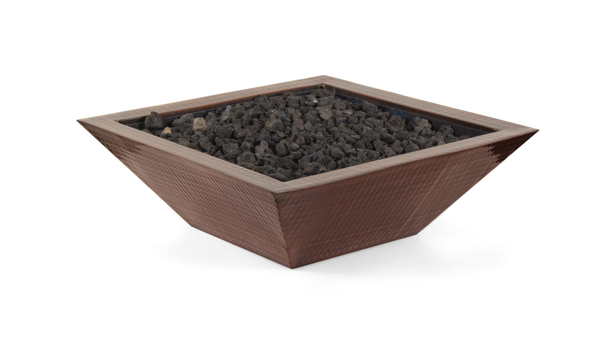 The Outdoor Plus Square Maya Hammered Copper Fire Bowl