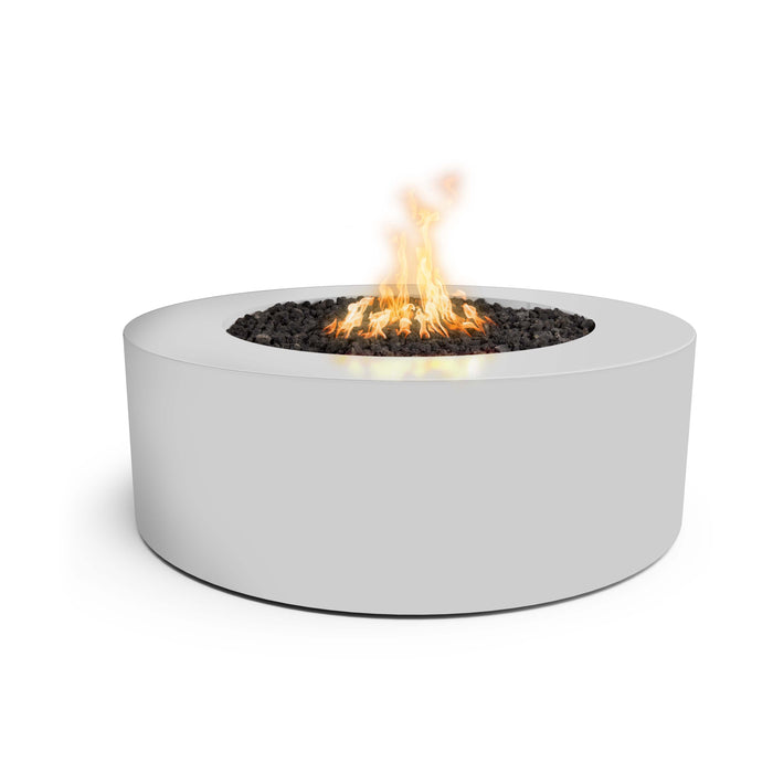 White Unity Fire Pit Powder Coated Steel, lit in white background